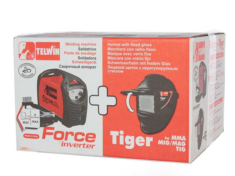 Telwin Force 145 - Saldatrice Inverter (MMA) + Maschera, corrente continua (DC)