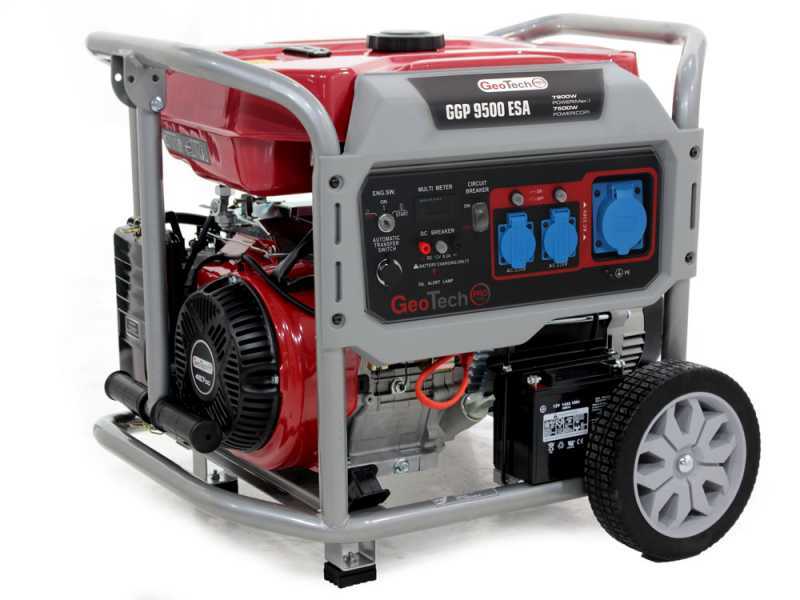 GeoTech Pro GGP 9500 ESA - Generatore di corrente carrellato con AVR avv. elettrico 7.9 kW - Continua 7.5 kW Monofase