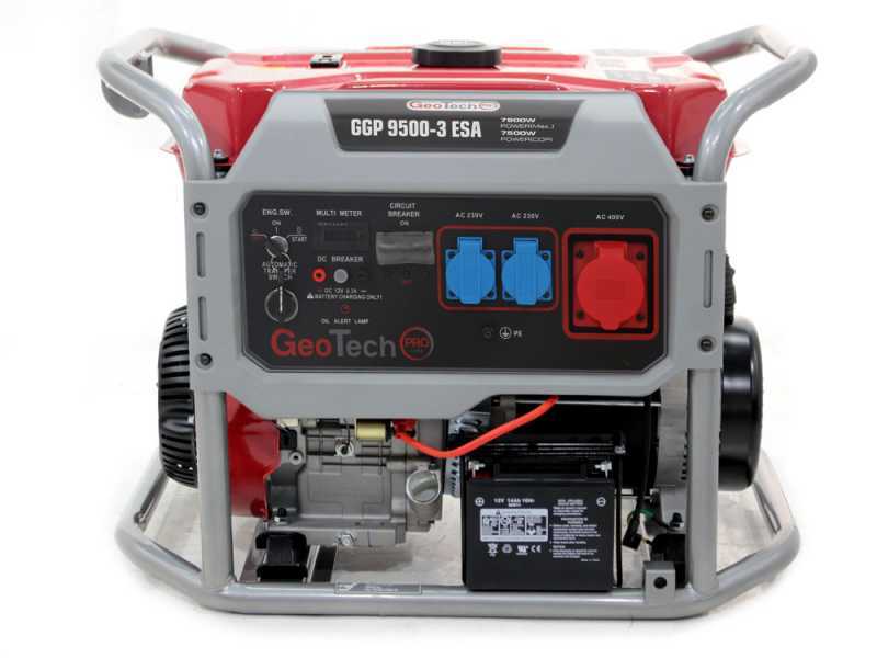 GeoTech Pro GGP 9500-3 ESA - Generatore di corrente carrellato con AVR avv. elettrico 7.8 kW - Continua 7.5 kW