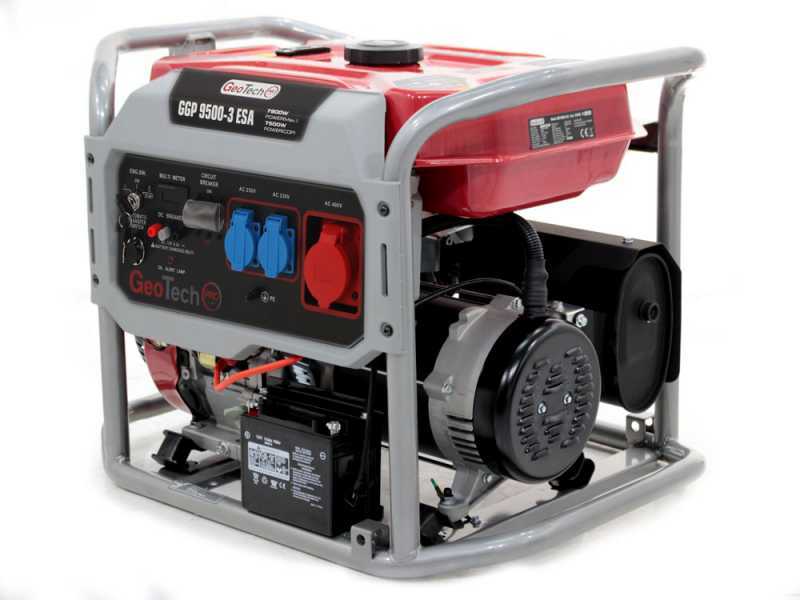 GeoTech Pro GGP 9500-3 ESA - Generatore di corrente carrellato con AVR avv. elettrico 7.8 kW - Continua 7.5 kW