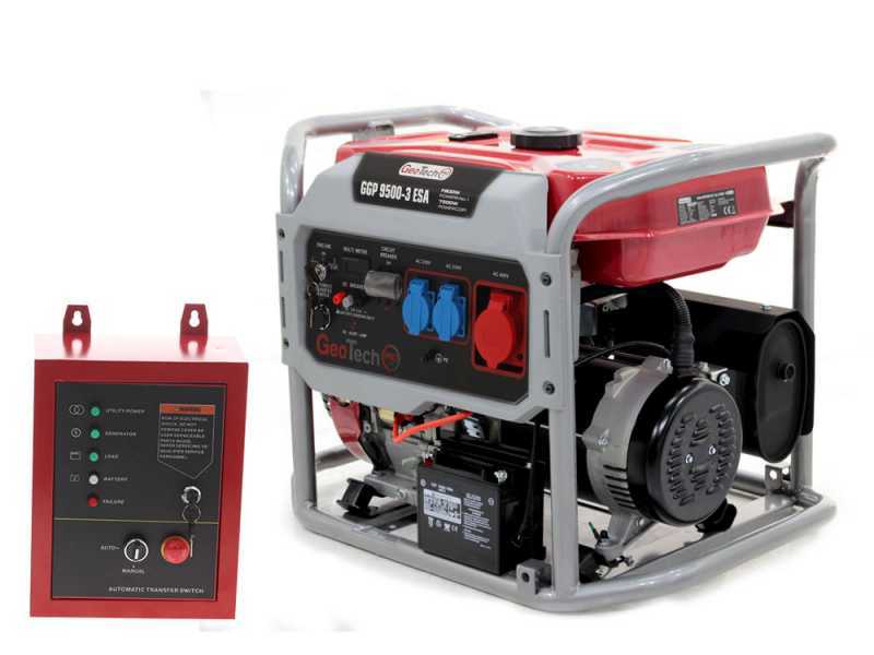 GeoTech Pro GGP 9500-3 ESA - Generatore di corrente carrellato con AVR avv. elettrico 7.8 kW - Continua 7.5 kW + ATS