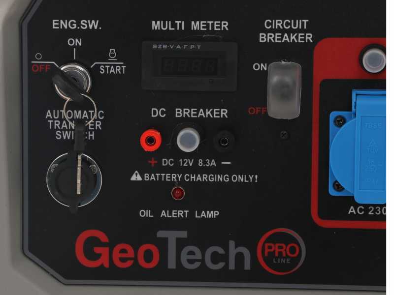 GeoTech Pro GGP 9500-3 ESA - Generatore di corrente carrellato con AVR avv. elettrico 7.8 kW - Continua 7.5 kW + ATS