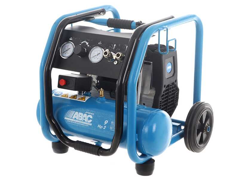 ABAC PORTABLE ROLLCAGE OS20P - Compressore aria elettrico monofase silenziato, oil-less - Motore 2 HP - 9 lt