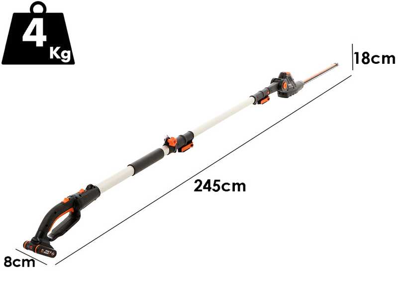 Worx WG252E.9 - Tagliasiepi su asta di prolunga elettrico a batteria - SENZA BATTERIE E CARICABATTERIE