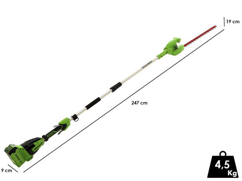 Greenworks G40PHA - Tagliasiepi su asta di prolunga elettrico orientabile - Batteria 40V/2Ah