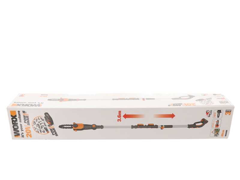 Worx WG349E.9 - Potatore a batteria  su asta telescopica - 20V - prolungabile fino a 1.8-2.3 metri  - SENZA BATTERIE E CARICABATTERIE