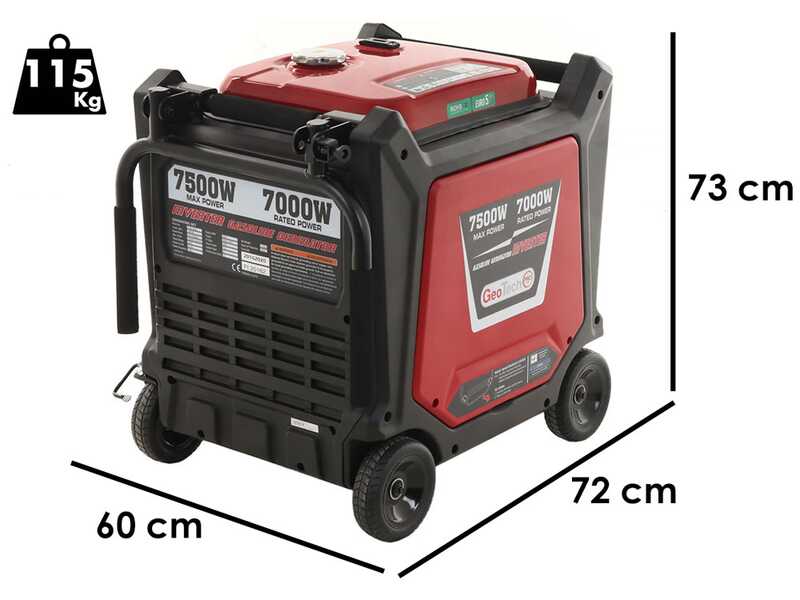 GeoTech Pro PTGA 9000 - Generatore di corrente carrellato a benzina silenziato ad inverter 7.5 kW - Continua 7 kW Monofase