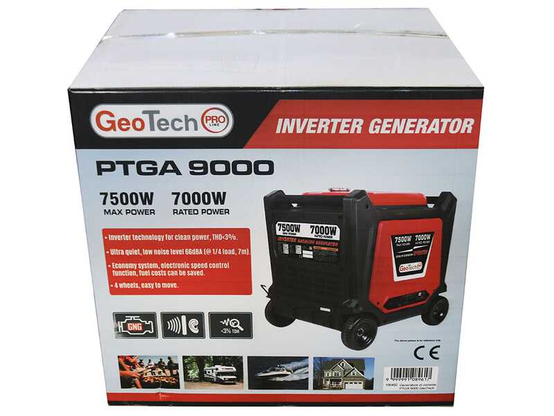 GeoTech Pro PTGA 9000 - Generatore di corrente carrellato a benzina silenziato ad inverter 7.5 kW - Continua 7 kW Monofase+ ATS