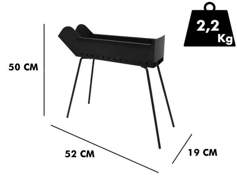 Mille BBQ-40 Go - Griglia per arrosticini a carbone - 40x14cm
