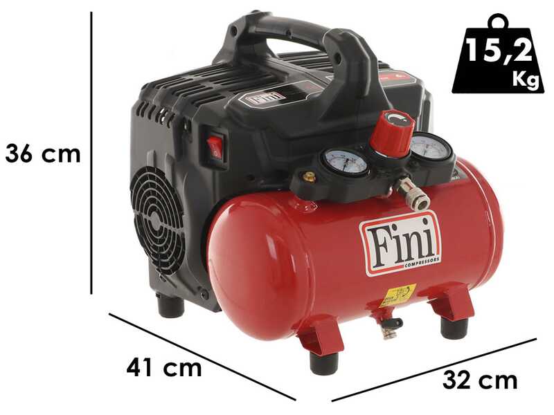 Fini Siltek S/6 - Compressore aria elettrico portatile monofase silenziato, oil-less- Motore 1 HP - 6 lt