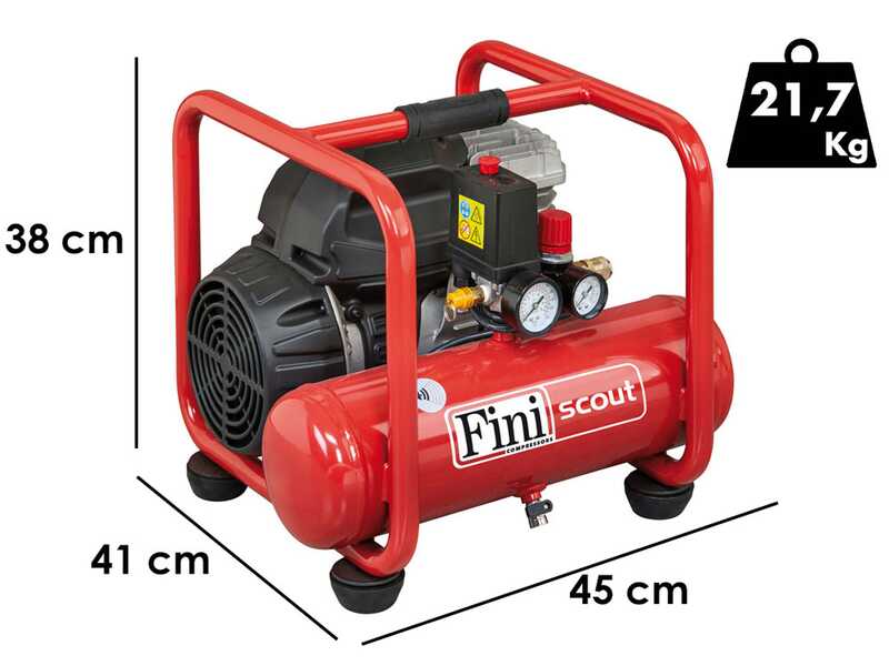 Fini Scout 6/244 - Compressore aria elettrico portatile monofase, oil-less- Motore 1.5 HP - 6 lt