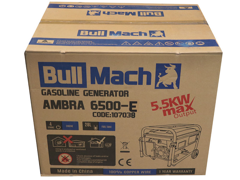 BullMach AMBRA 6500 E - Generatore di corrente a benzina carrellato con AVR 5.5 kW - Continua 5 kW Monofase + ATS