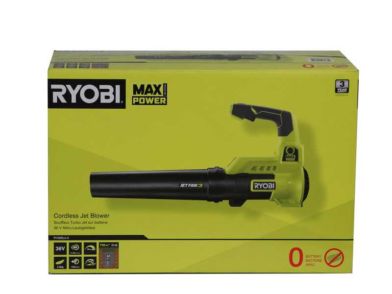 Ryobi RY36BLA-0 - Soffiatore per foglie Turbojet - SENZA BATTERIA E CARICABATTERIE