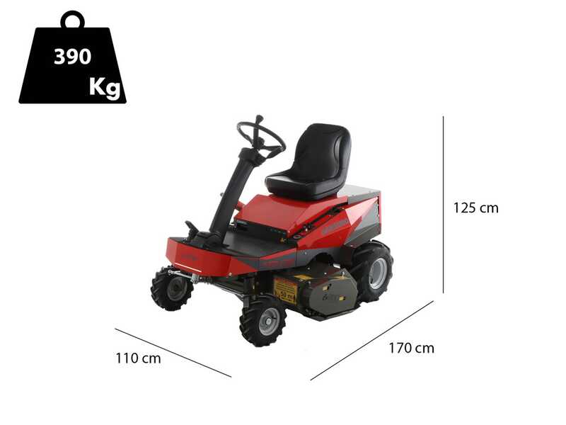 Trattorino trinciaerba sfalciatutto elettrico CaRINO - Motore a batteria 48V/200 Ah - Larghezza di taglio 110 cm