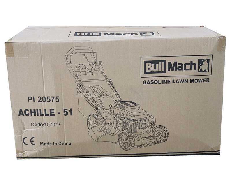 BullMach ACHILLE 51 - Rasaerba a scoppio trazionato - 4 in 1 -  Motore a scoppio da 224cc - Avviamento elettrico