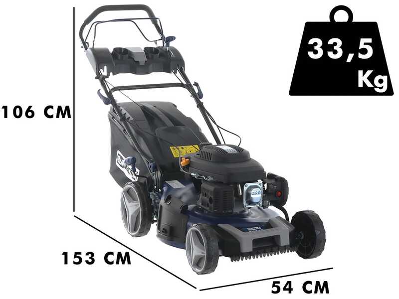BullMach ACHILLE 51 - Rasaerba a scoppio trazionato - 4 in 1 -  Motore a scoppio da 224cc - Avviamento elettrico