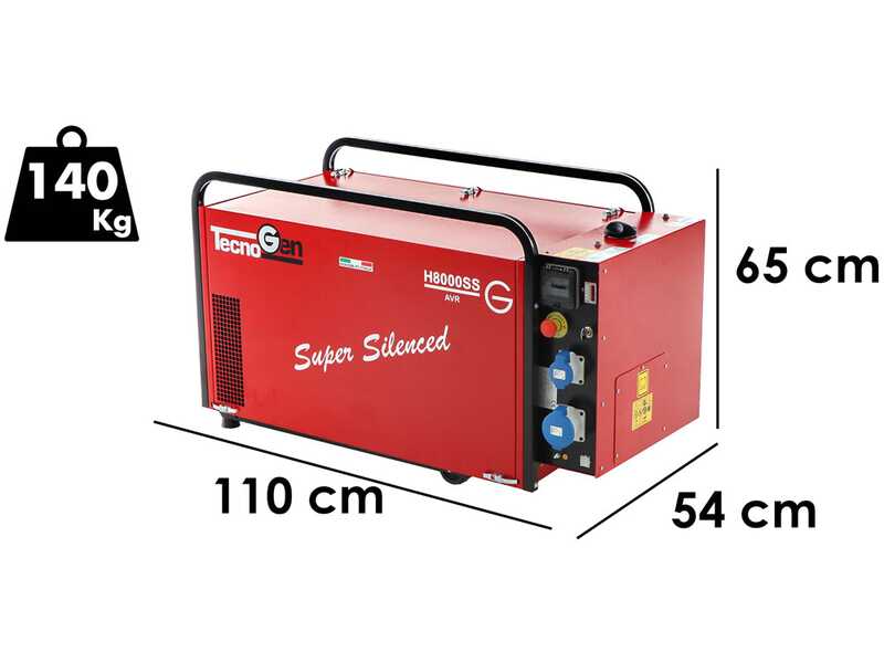 TecnoGen H8000SS - Generatore di corrente silenziato a benzina 5.8 kW - Continua 5.2 kW Monofase
