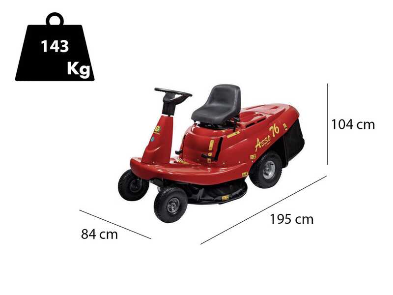 Eurosystems ASSO 76 Mini rider - Rider trattorino rasaerba - Cambio Meccanico a marce - Larghezza di taglio 76 cm