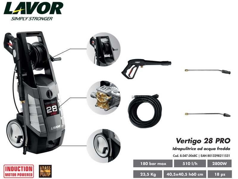 Lavor Vertigo 28 Pro - Idropulitrice a freddo semiprofessionale - 510L/h - 180 bar