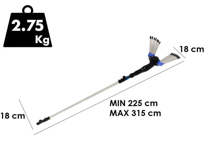Paterlini V-UP - Abbacchiatore elettrico - 12V - Asta in alluminio telescopica 225 - 315 cm