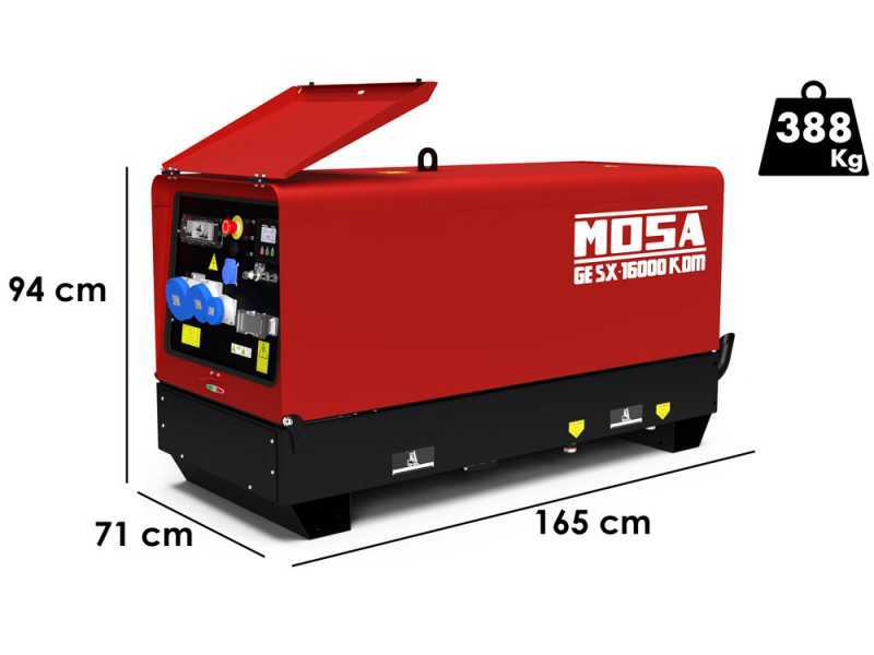 MOSA GE SX 16000 KDM - Generatore di corrente a diesel silenziato 14.4 kW - Continua 13.2 kW Monofase + ATS - Motore Kohler KDW1003