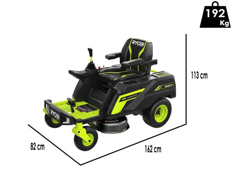 Ryobi ZTRX76 - Trattorino tagliaerba a batteria a raggio zero - 72V/20Ah - taglio da 76cm - 2in1