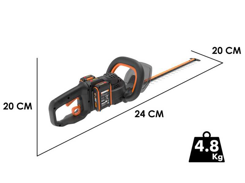 Worx NITRO WG286E.9 - Tagliasiepi con lama da 60 cm in acciaio - SENZA BATTERIA E CARICABATTERIA