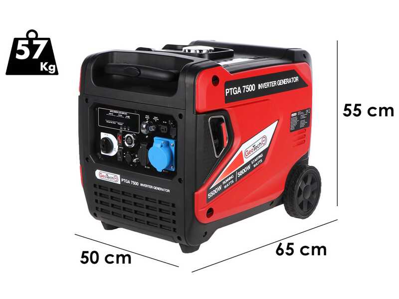 GeoTech Pro PTGA 7500 - Generatore di corrente ad inverter silenziato carrellato 5,8 kW - Continua 5,5 kW Monofase + ATS