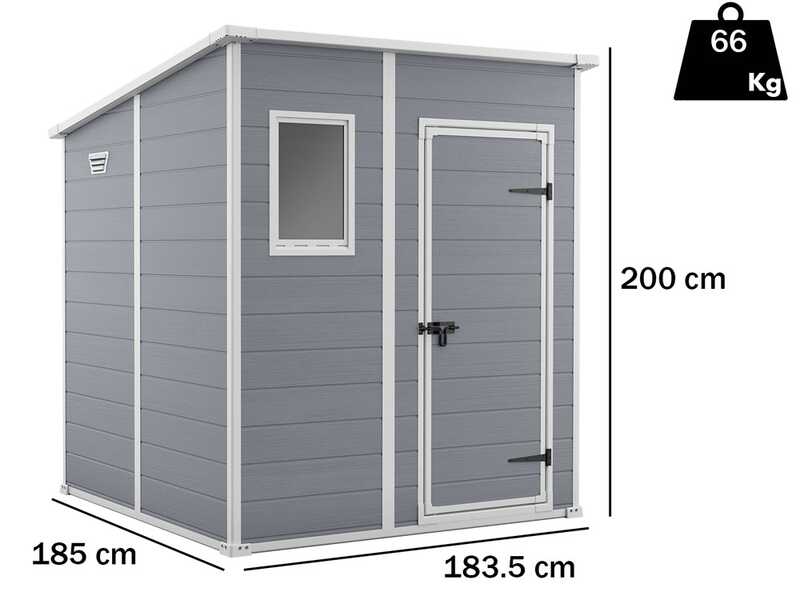 Keter Manor Pent grigio - Casetta da giardino - Con finestra frontale - 183.5x185x200 cm
