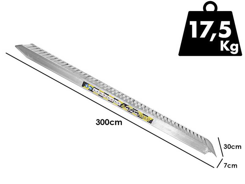 RA70X30NB - Coppia rampe di carico fisse 3 mt in alluminio senza bordi - Portata 14 quintali