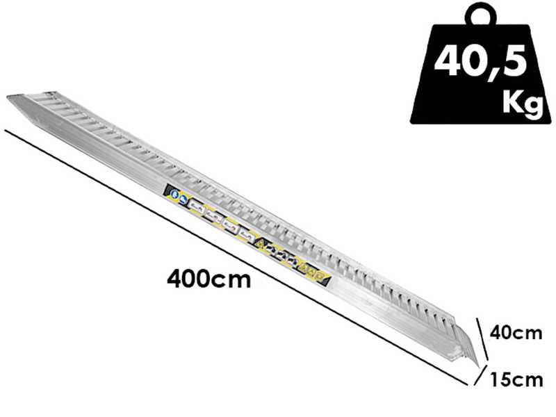 RA136X40W - Coppia rampe di carico fisse 4 mt in alluminio con bordi - Portata 38 quintali
