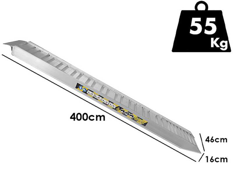 RA150X40 - Coppia rampe di carico fisse 4 mt in alluminio con bordi - Portata 58 quintali
