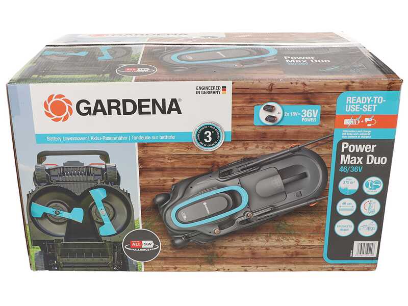 Gardena PowerMax Duo 46/36V P4A - Tagliaerba a batteria - 2x18V 2.5Ah - Taglio 46 cm