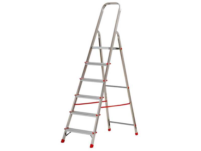 Gierre Scalamia AL160 , 6 gradini, 1.84 m - Scalandrino in alluminio con cavalletto - Altezza stimata operativa 3.23 m