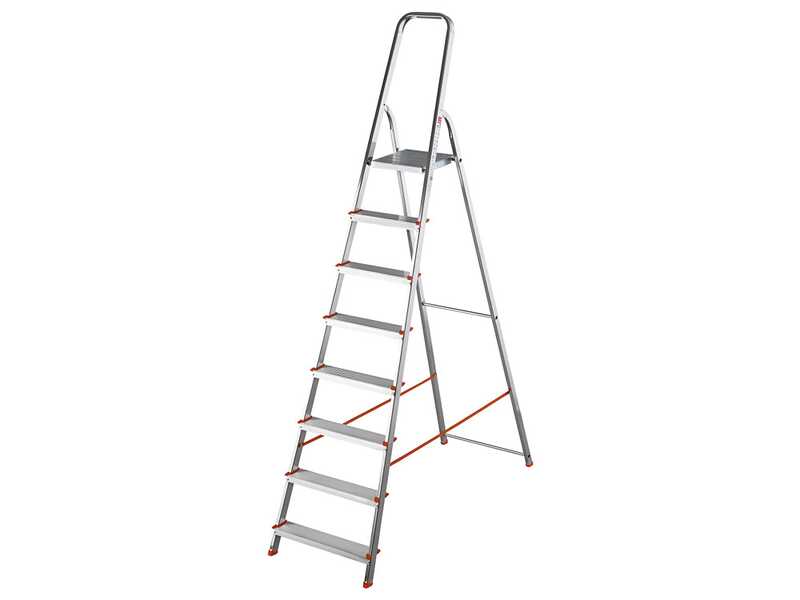 Gierre Scalamia AL180 , 8 gradini, 2.27 m - Scalandrino in alluminio con cavalletto - Altezza stimata operativa 3.56 m