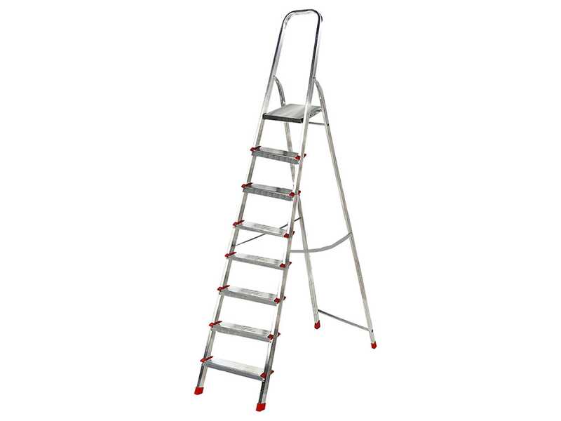 Scalandrino in alluminio con cavalletto Alice 8, 8 gradini,  2.37 m - Altezza stimata operativa 2.76 m