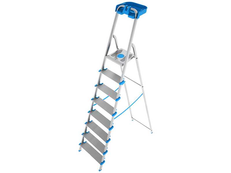 Colombo Atlantica S112A08P, 8 gradini, 2.33 m - Scalandrino in alluminio con cavalletto - Altezza stimata operativa 3.33 m