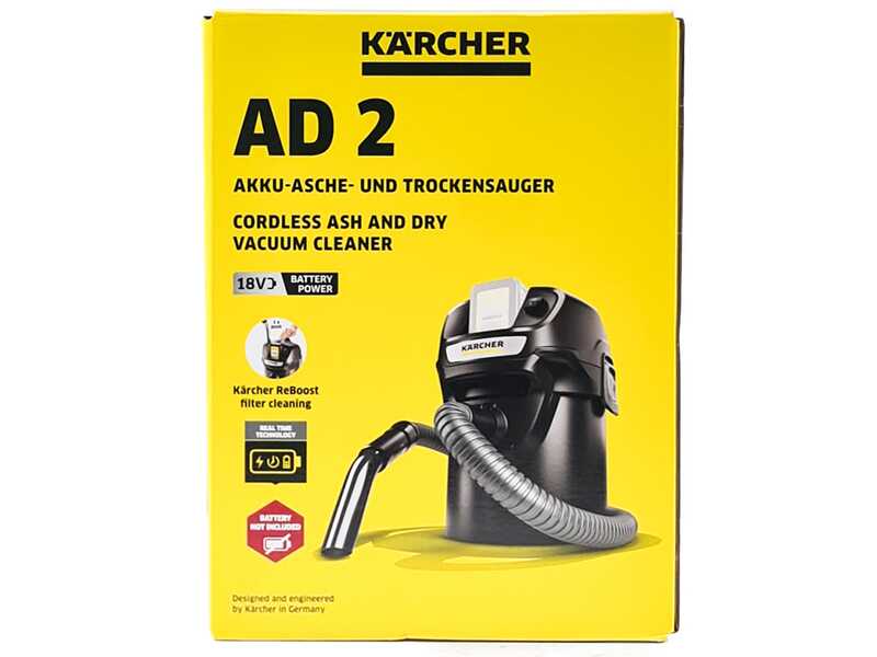 Karcher AD 2 Battery - Aspiracenere a bidone - Vano raccolta in metallo 14 lt - 18V/5,0Ah