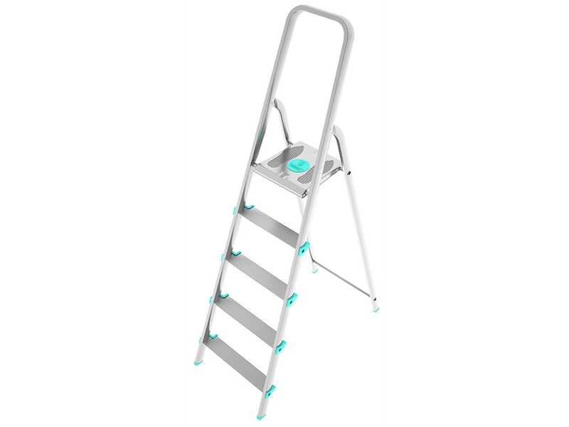 Colombo Libellula S107A05W, 5 gradini, 1.06 m - Scalandrino in alluminio con cavalletto - Altezza stimata operativa 2.06 m