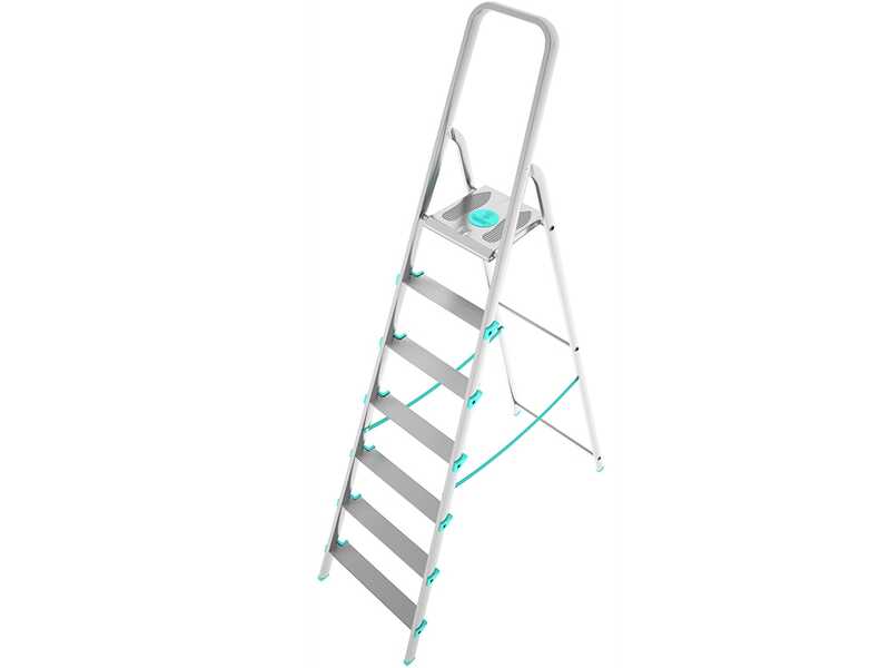 Colombo Libellula, 7 gradini, 1.52 m - Scalandrino in alluminio con cavalletto - Altezza stimata operativa 2.52 m