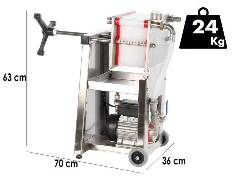 Enotecnica Pillan F10 - Filtro a cartoni per vino carrellato - Telaio INOX e pompa NOVAX