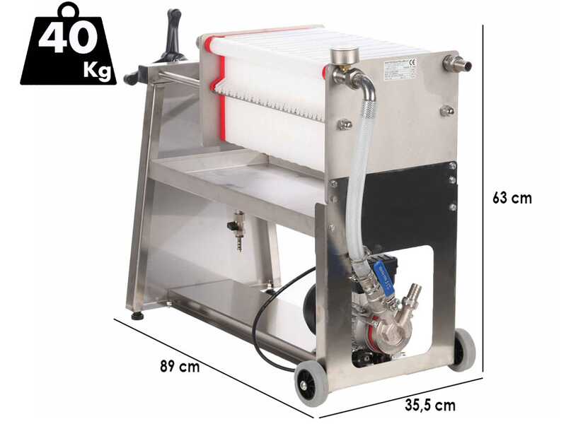 Enotecnica Pillan F30 - Filtro a cartoni per vino carrellato - Telaio Inox e Pompa Novax