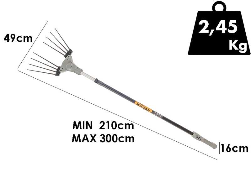 Volpi Super Bomber 195L - Abbacchiatore elettrico a batteria - Asta telescopica 210/300cm