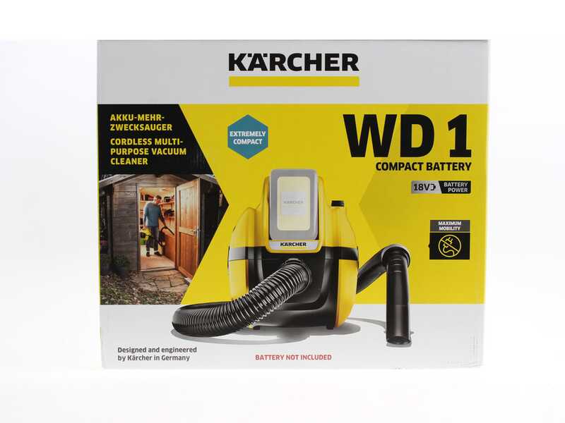 Karcher WD 1 - Aspirapolvere multiuso a batteria 18V 5Ah - Solidi liquidi e soffiatore