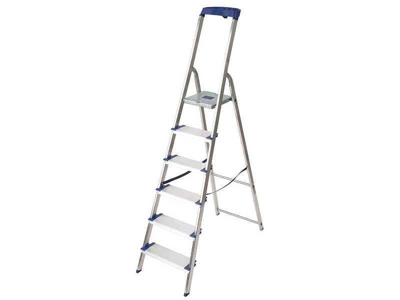 Facal Maxi GM/6M, 6 gradini, 1.88 m - Scalandrino in alluminio con cavalletto - Altezza stimata operativa 3.17 m