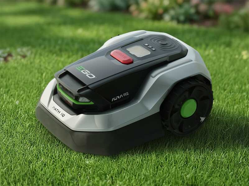 EGO AURA-R2 RMR1500E  - Robot Tagliaerba senza impianto con batteria 5Ah - Decespugliatore ST1300E-S con batteria 2.5Ah