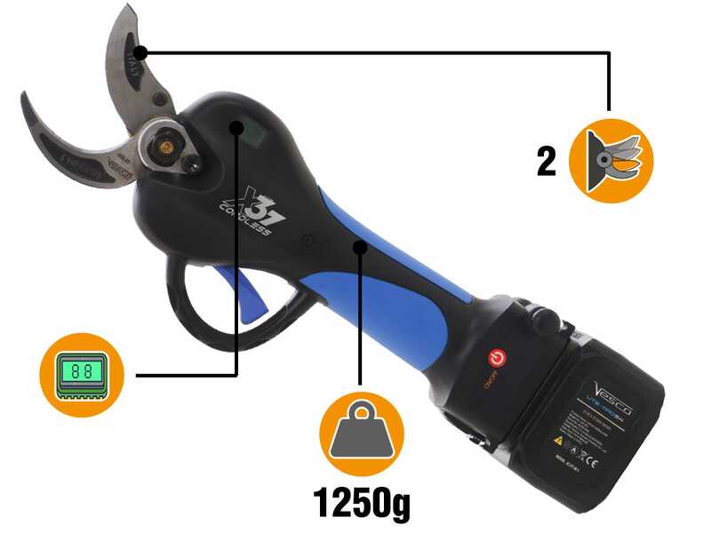 VESCO X37 - Forbice elettrica a batteria + asta telescopica 150-230 cm - 2x 21.6V 2.5Ah