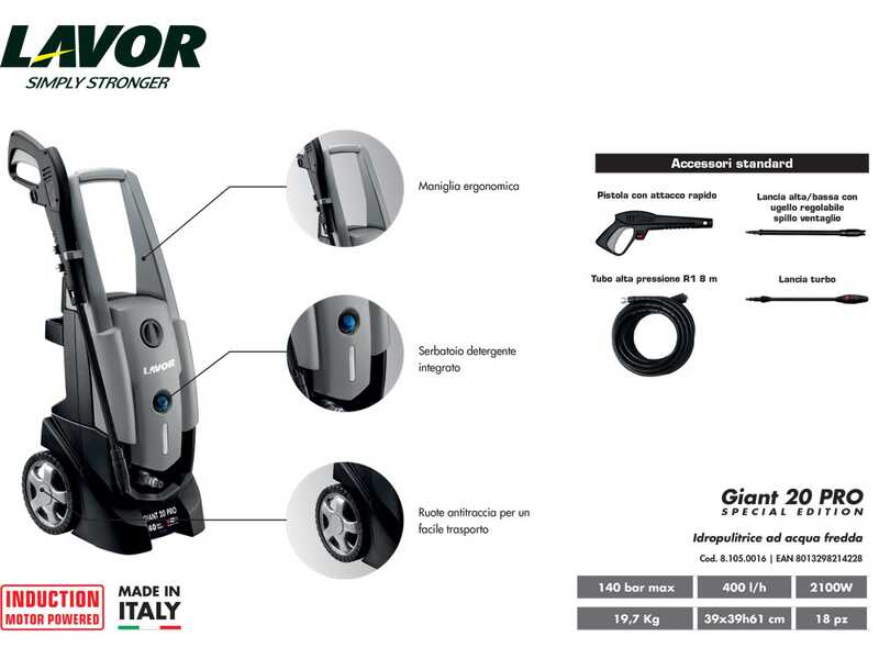 OUTLET - PICCOLI DIFETTI ESTETICI - LAVOR GIANT 20 PRO - Idropulitrice a freddo - 140 bar - 400 l/h