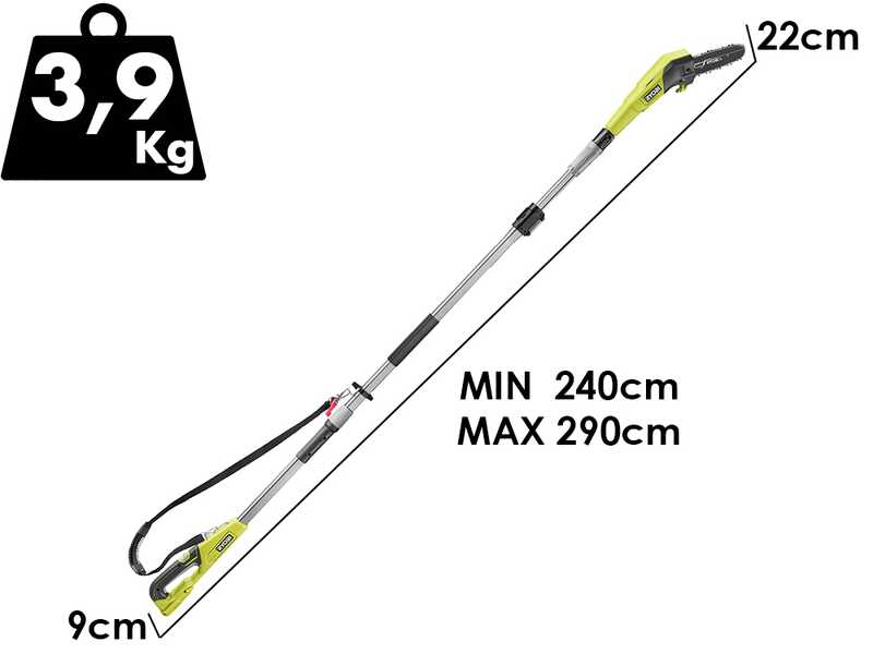 Ryobi RY18PP20A-0 - Potatore a batteria su asta telescopica - Barra da 20 cm - 18V/4Ah