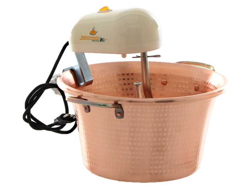 OUTLET - UTILIZZATO PER PROVA - LAR Polentamatic - Paiolo in rame elettrico martellato per polenta a base piana 6.5L - max 8W